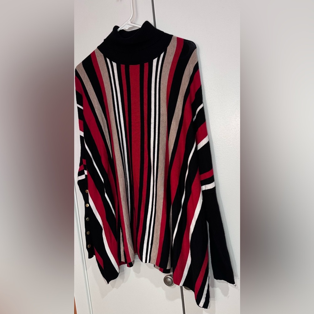Joseph Black and Red Turtleneck Sweater with Bold Stripes. Size XL